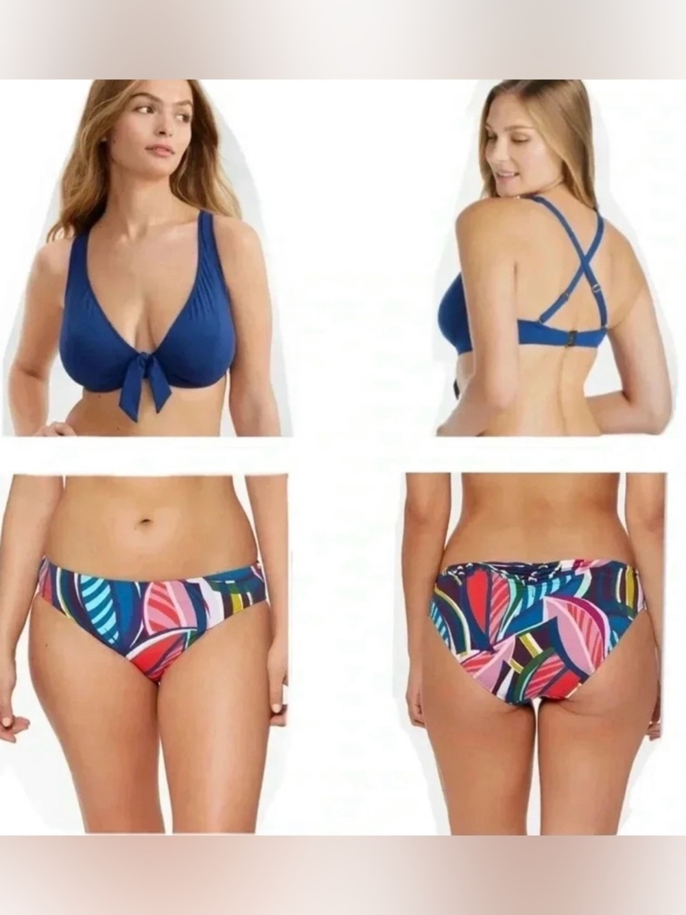 BLEU ROD BEATTIE Kore Tie Front Bikini Top Size 36D and Bikini Bottom Size 12
